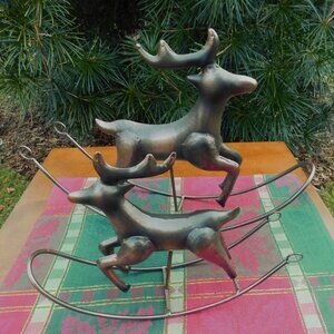 Set of Two Burnished Bronze Rocking Reindeer Holiday Decor